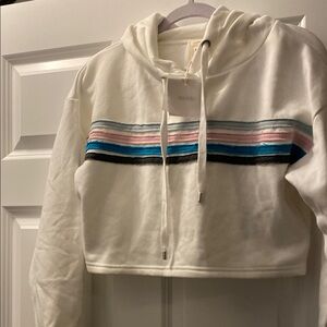 Doublju Women’s NWT Striped White Hoodie Sweater SIZE small